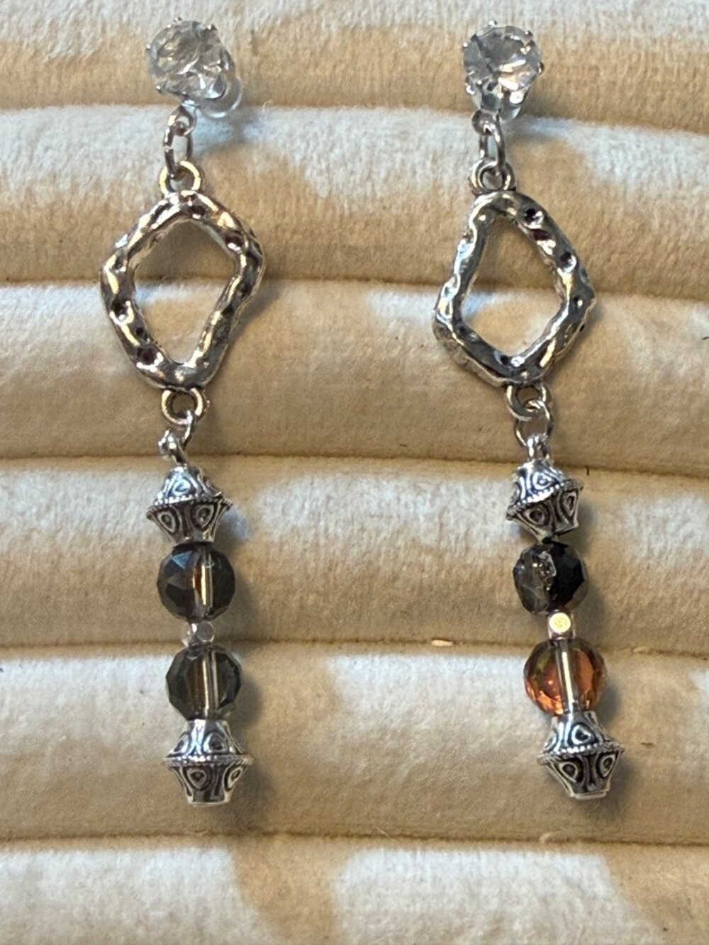 Midnight Sparkle – Silver-Tone & Faceted Bead Dangle Earrings